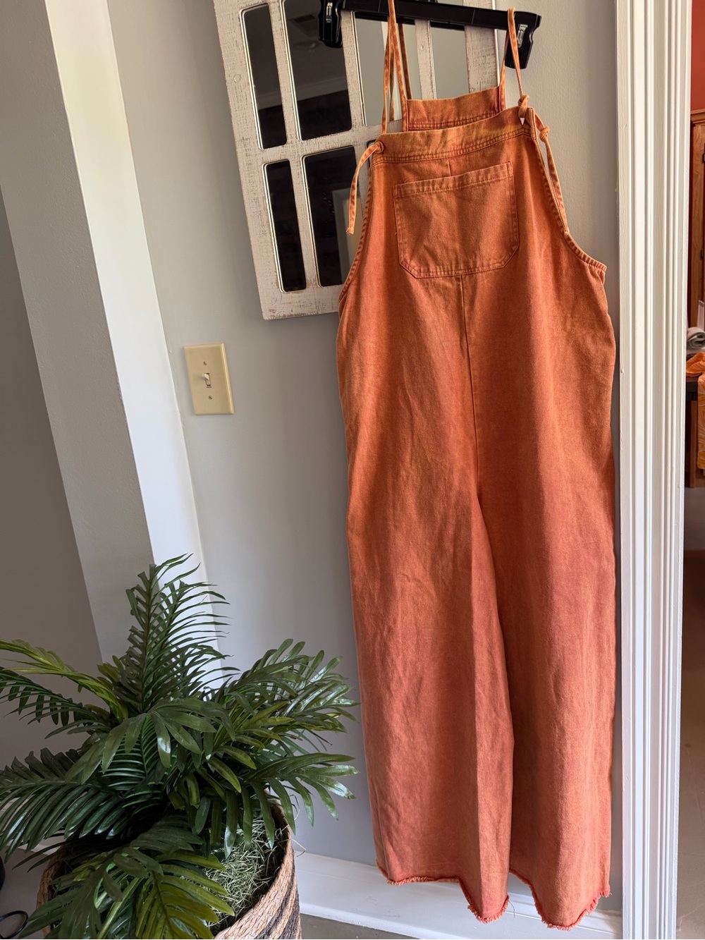 Peach Love California Rust Orange Tie-Shoulder Linen Jumpsuit